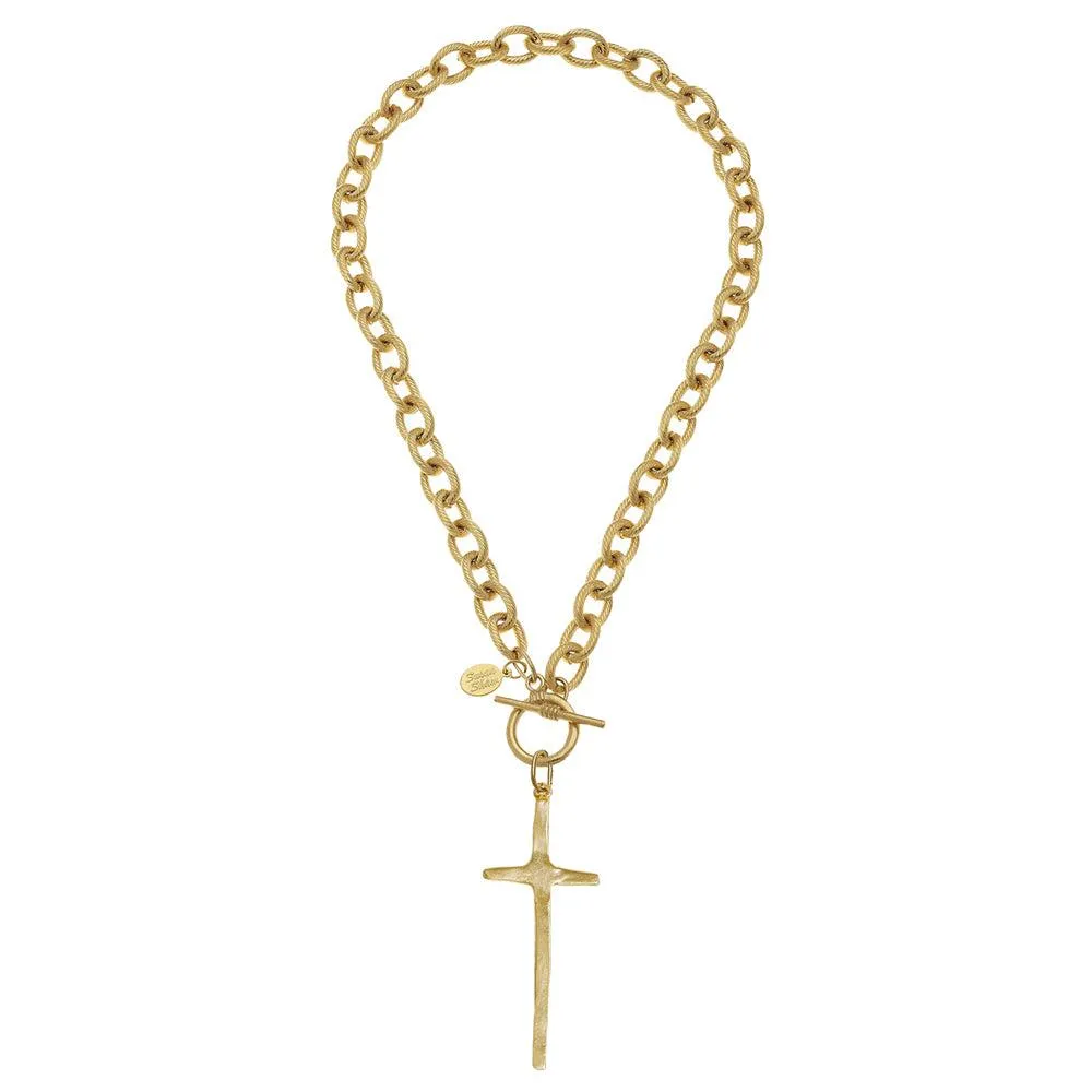 Long Cross Pendant on Toggle Chain