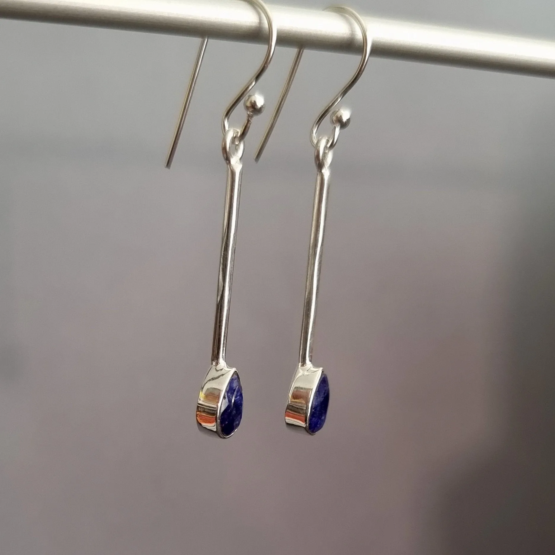 Long Sapphire Teadrop 925 Silver Drop Earrings, E15S