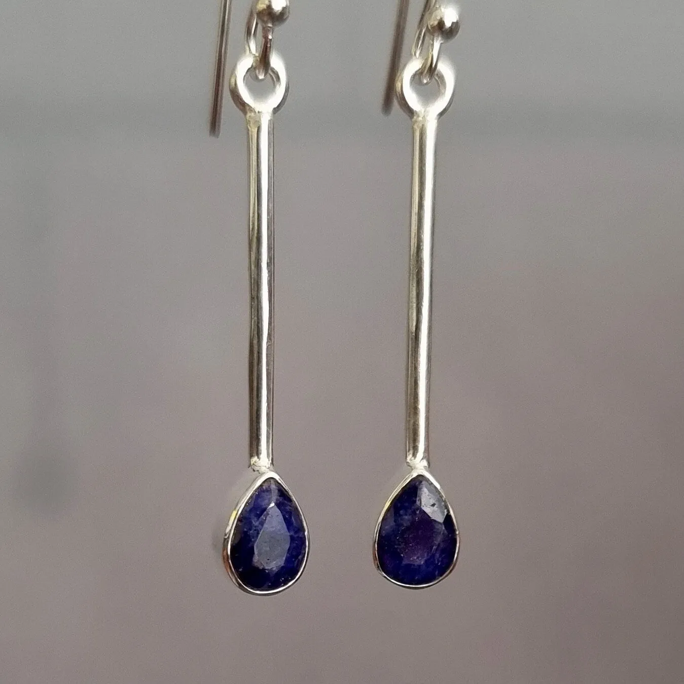 Long Sapphire Teadrop 925 Silver Drop Earrings, E15S