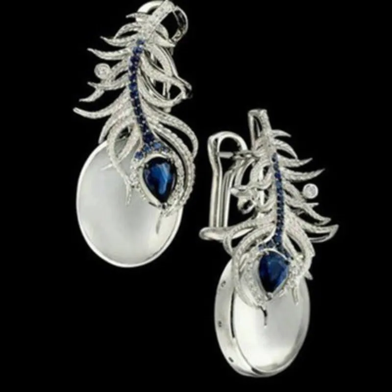 Long Tassel Bird Drop Earrings Sapphire Women's Wedding Jewelry