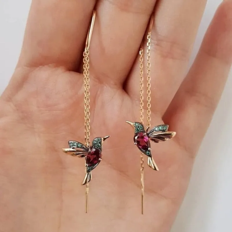 Long Tassel Bird Drop Earrings Sapphire Women's Wedding Jewelry