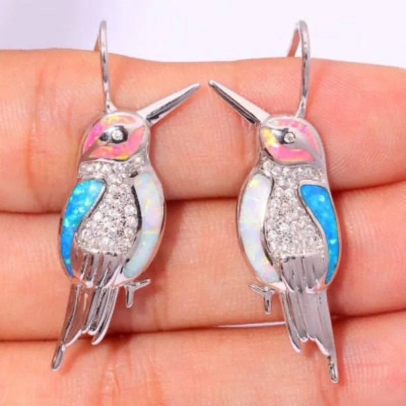 Long Tassel Bird Drop Earrings Sapphire Women's Wedding Jewelry