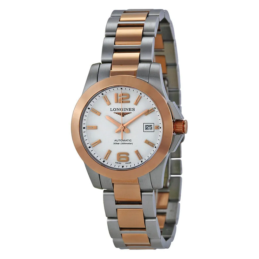 Longines Conquest White Dial Steel and Rose Gold Automatic Ladies Watch L32765167 L3.276.5.16.7