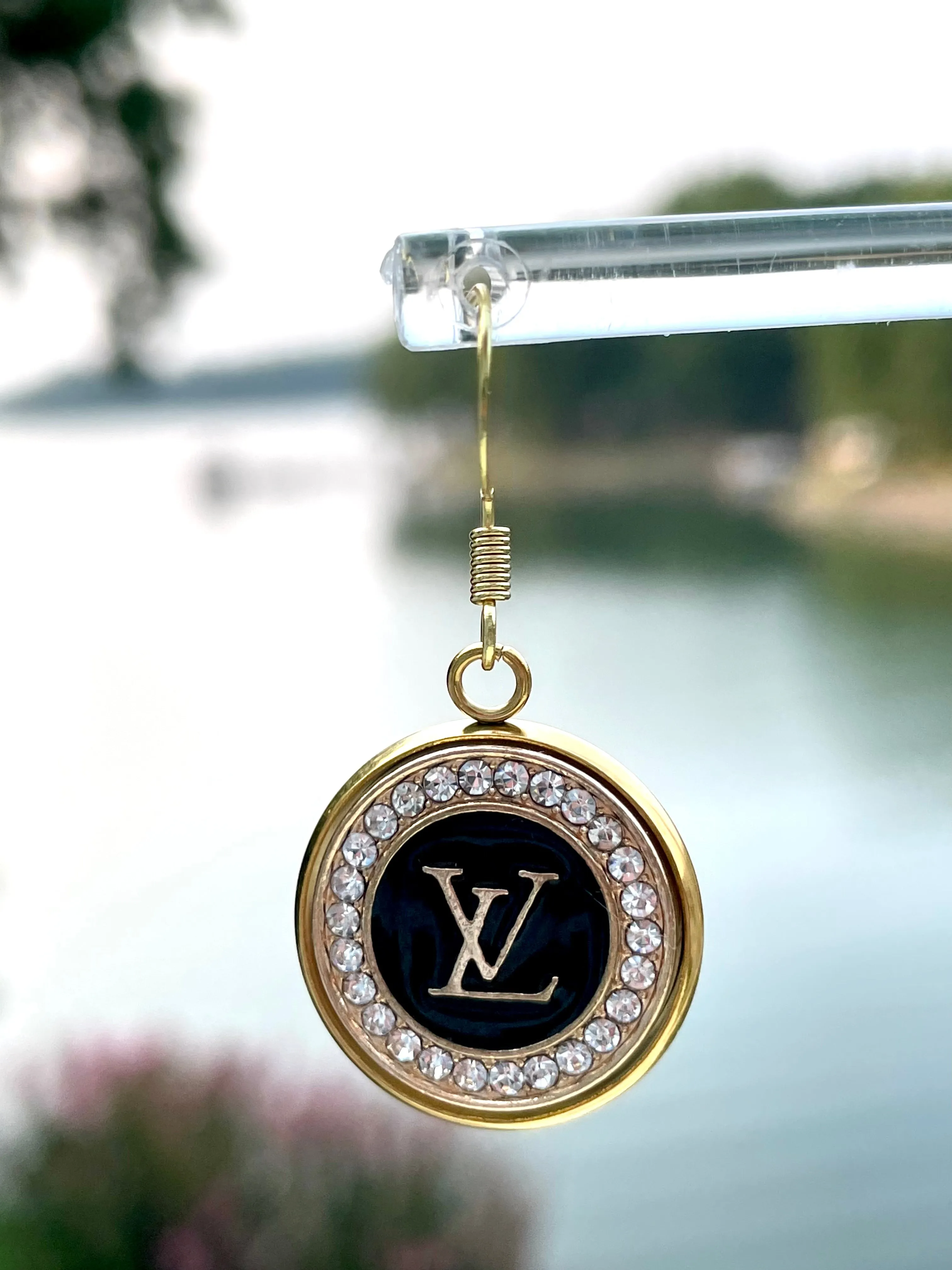 LV Swarovski Crystal Halo Drop Earrings- BLACK