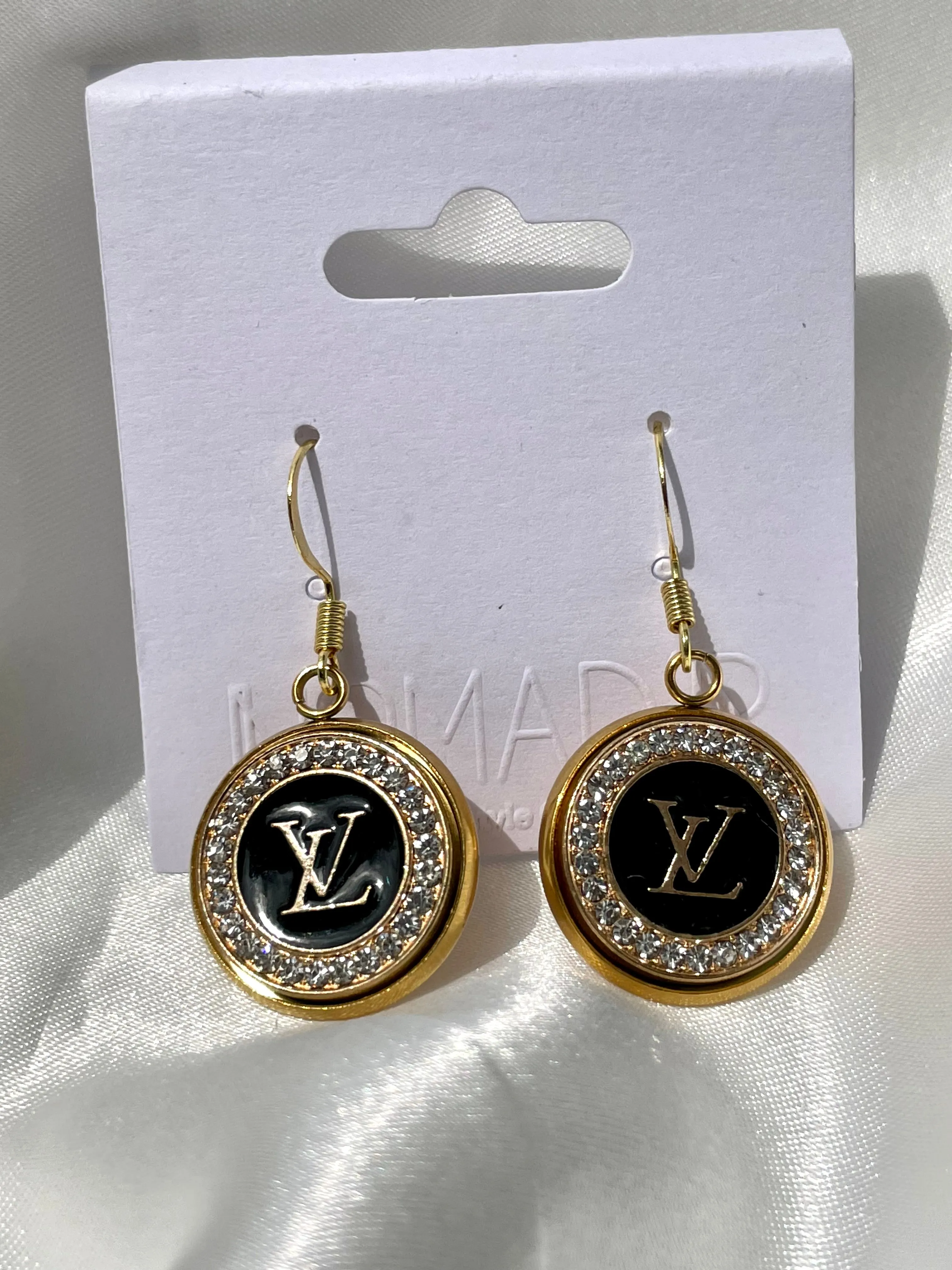 LV Swarovski Crystal Halo Drop Earrings- BLACK