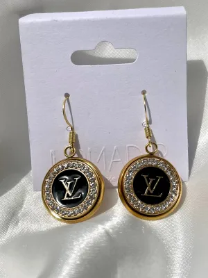 LV Swarovski Crystal Halo Drop Earrings- BLACK