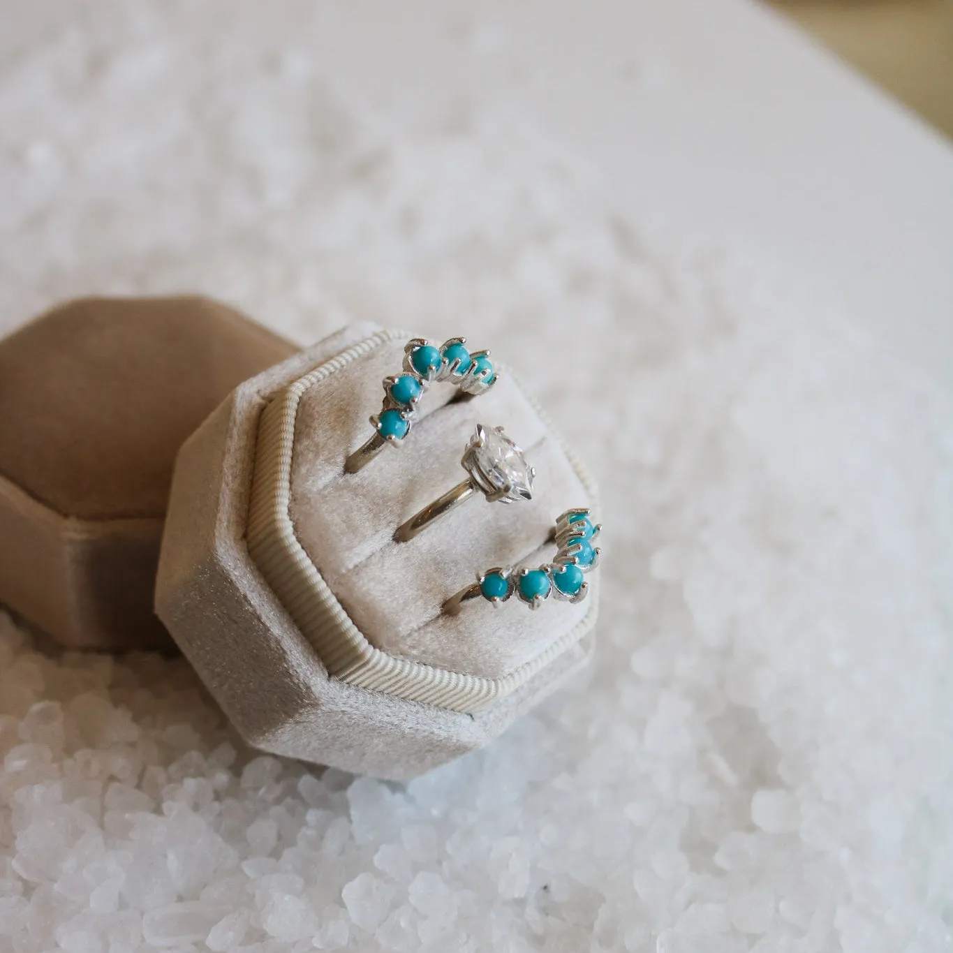 'Madeline' Moissanite Engagement   Turquoise Wedding Ring Set // Made to Order