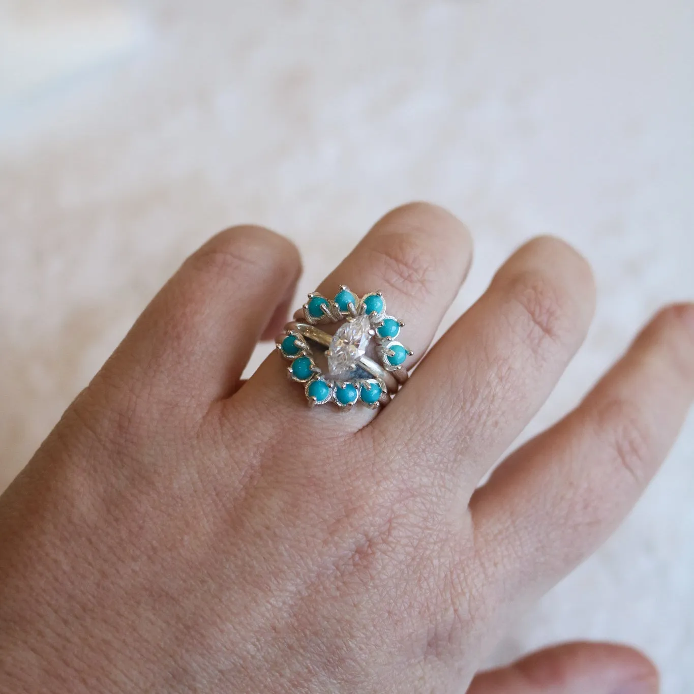 'Madeline' Moissanite Engagement   Turquoise Wedding Ring Set // Made to Order