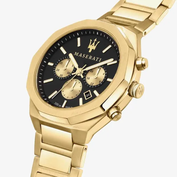Maserati Stile Gold Stainless Steel Black Dial Quartz Watch for Gents - R8873642001