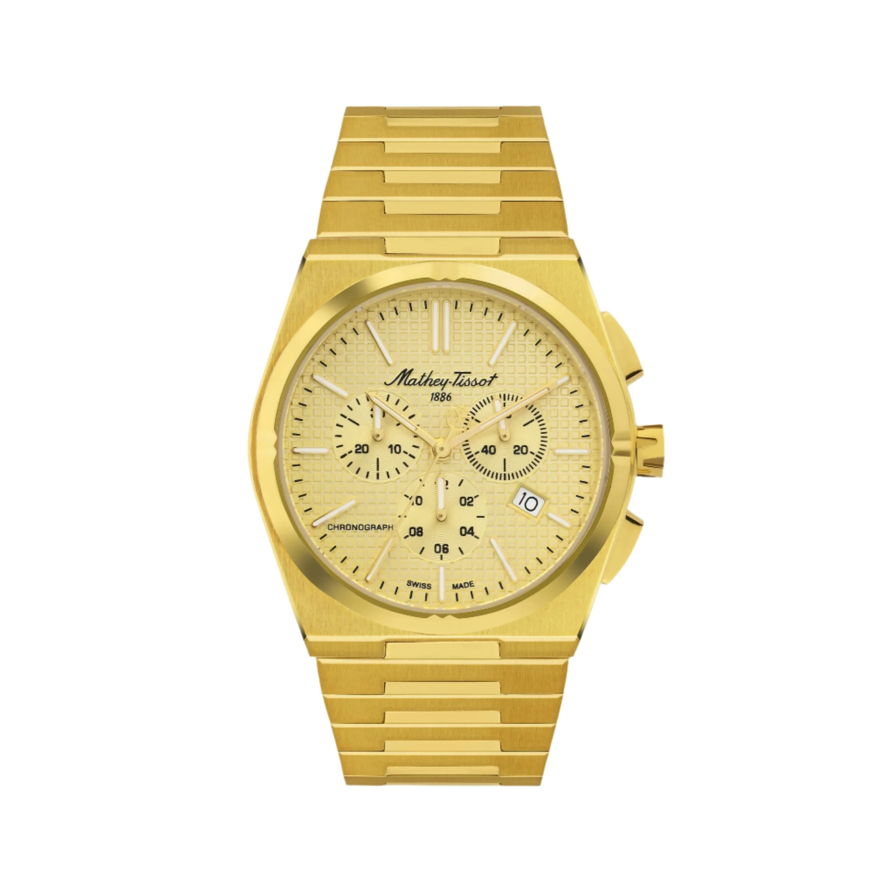Mathey-Tissot Stainless Steel Gold Dial, Gold Band Quartz Chronograph Watch for Men - H117CHPDI