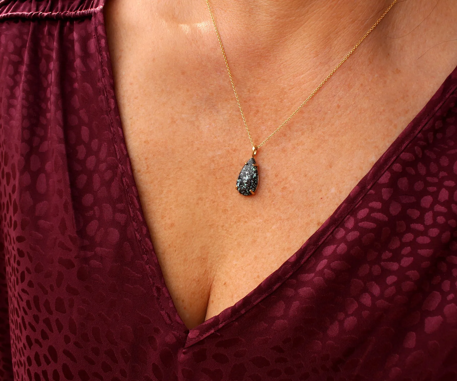 Medium Teardrop Leopard Opal Gold Necklace