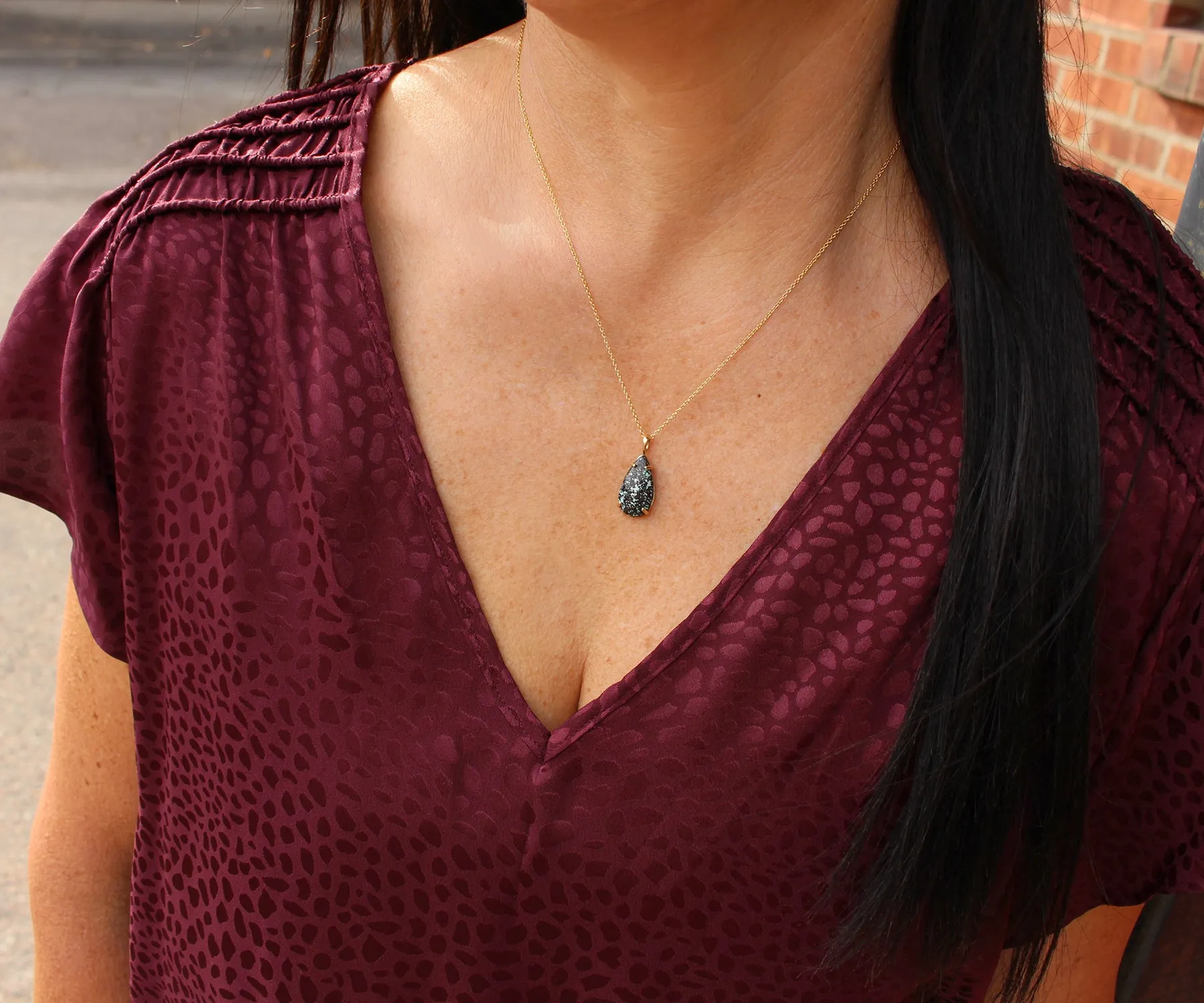 Medium Teardrop Leopard Opal Gold Necklace