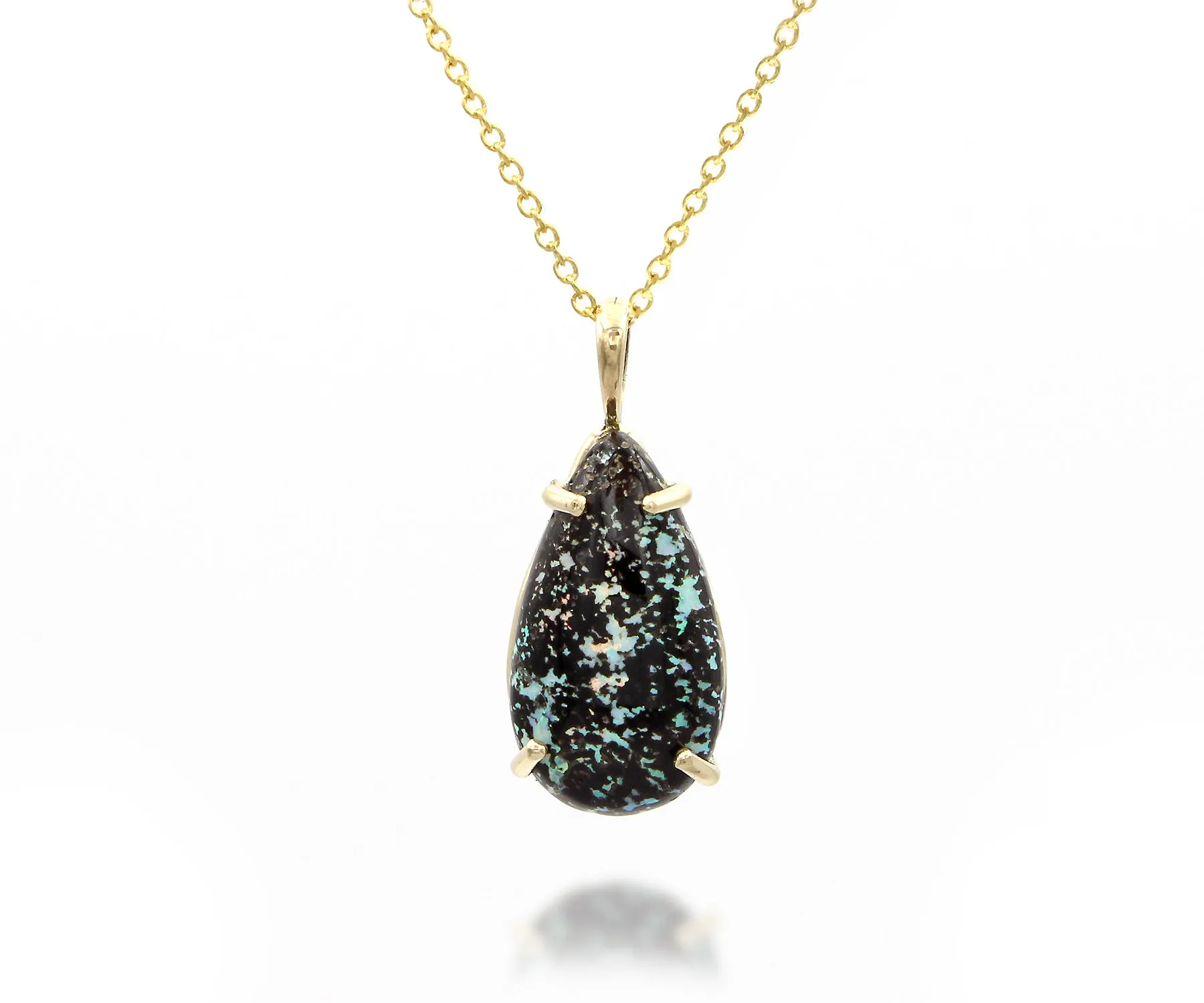 Medium Teardrop Leopard Opal Gold Necklace