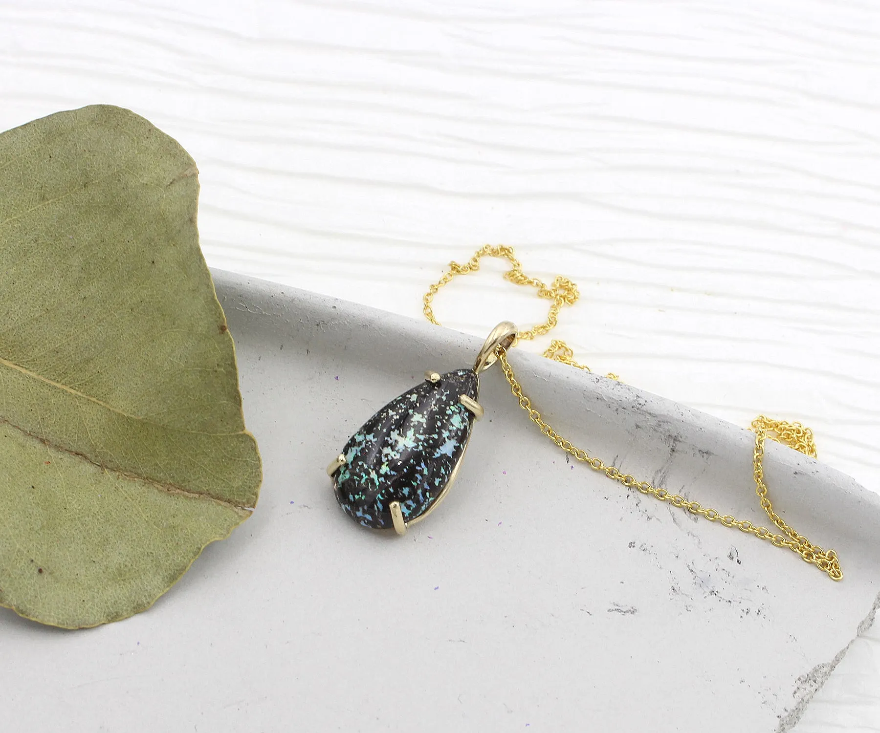Medium Teardrop Leopard Opal Gold Necklace