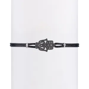 Men's Black Diamond Oriental Hamsa with String Bracelet
