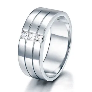 Men's Silver Ring with Three Princess-Cut Diamonds