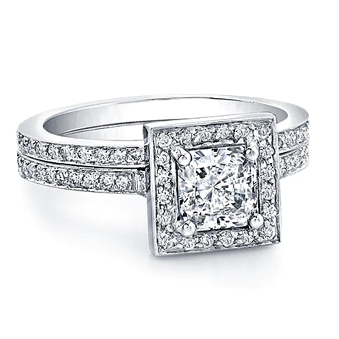 Micro-Pave Diamond Engagement Ring for a Princess Cut Center