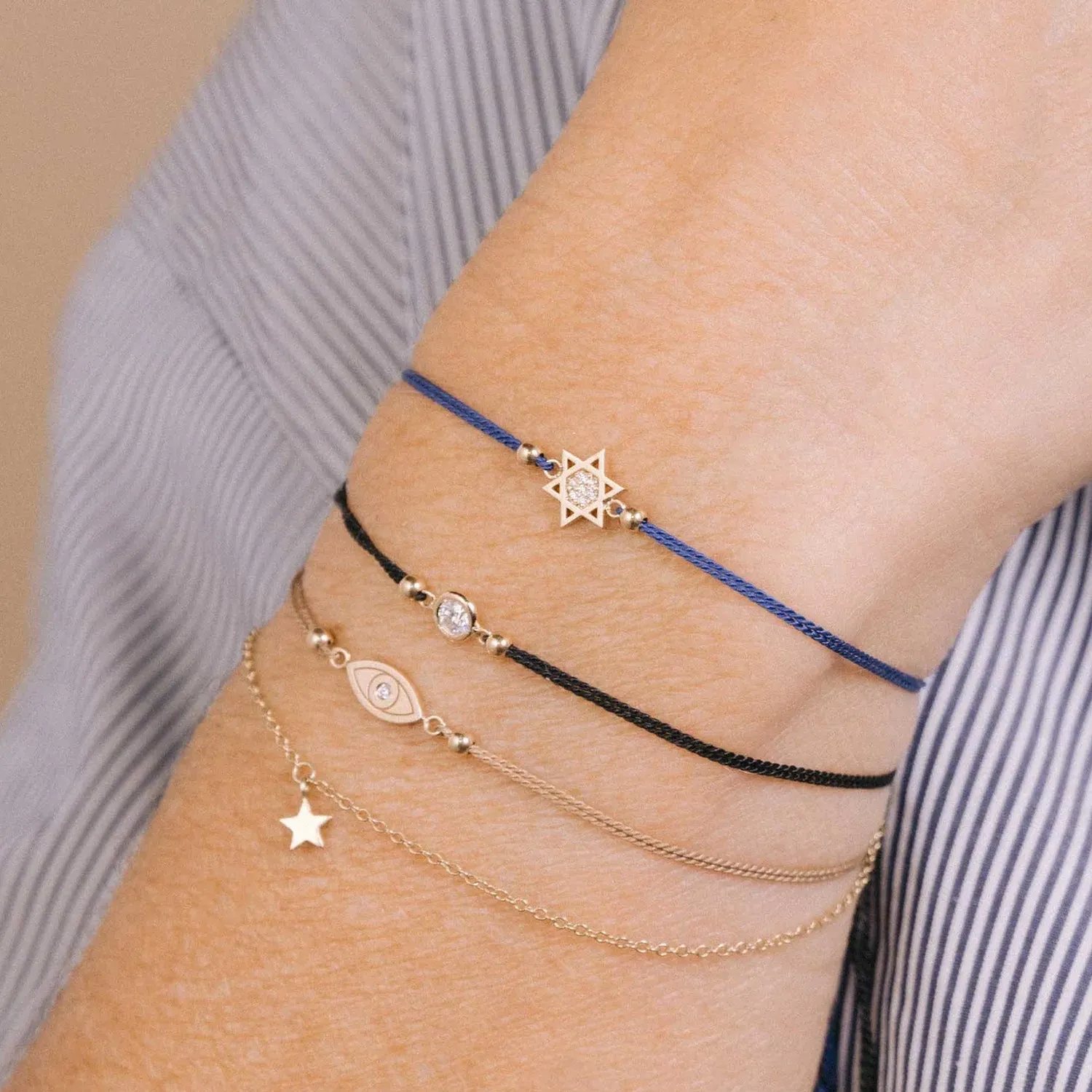 Midi Bitty 14K Gold and Diamond Evil Eye Cord Bracelet