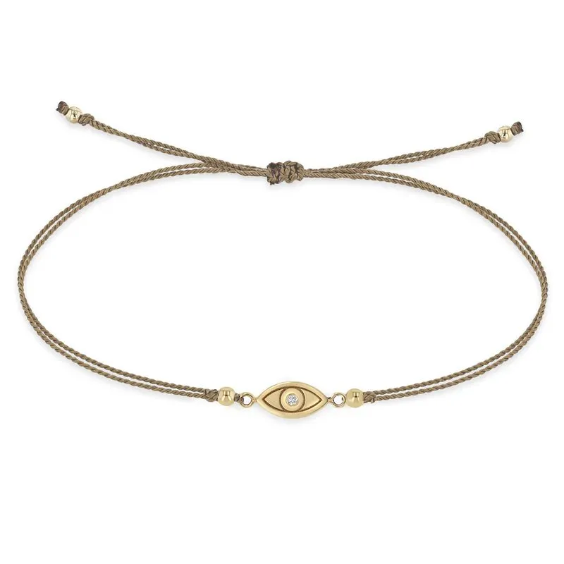 Midi Bitty 14K Gold and Diamond Evil Eye Cord Bracelet