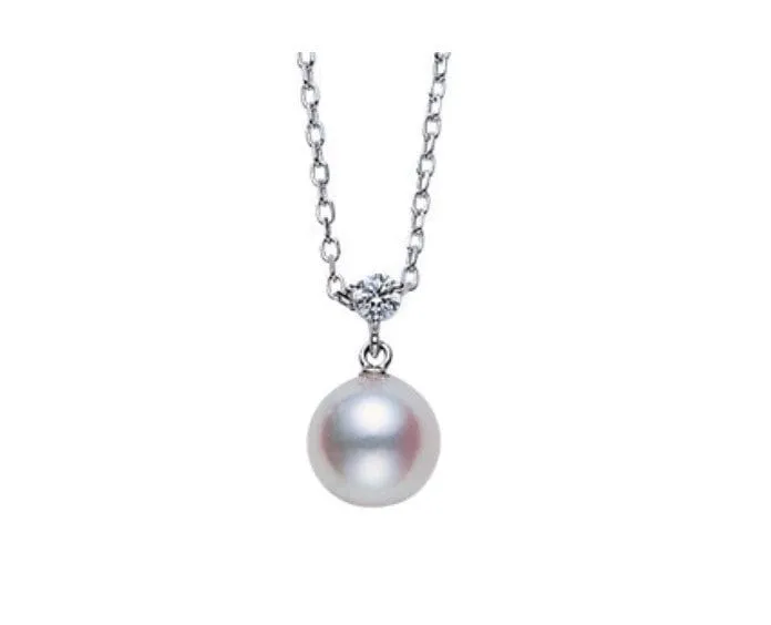 Mikimoto 18K White Gold Akoya Pearl Solitaire Necklace with Diamond