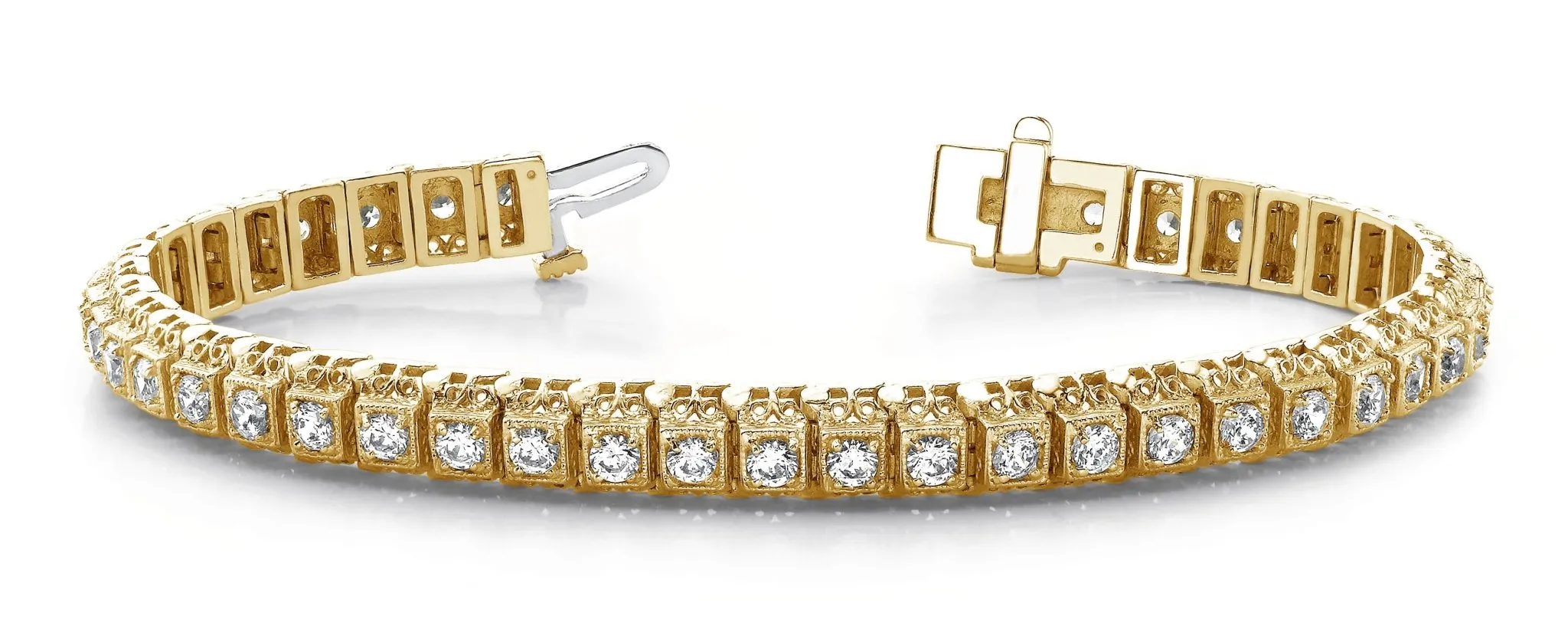 Milgrain Square Link Diamond Bracelet with 8.50 ct.(finished) 4mm