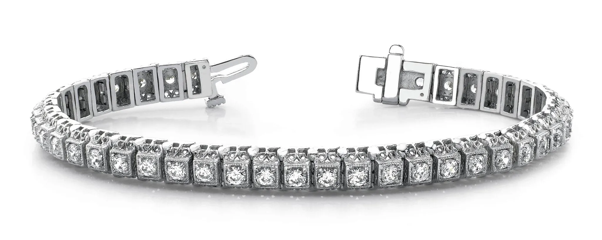 Milgrain Square Link Diamond Bracelet with 8.50 ct.(finished) 4mm