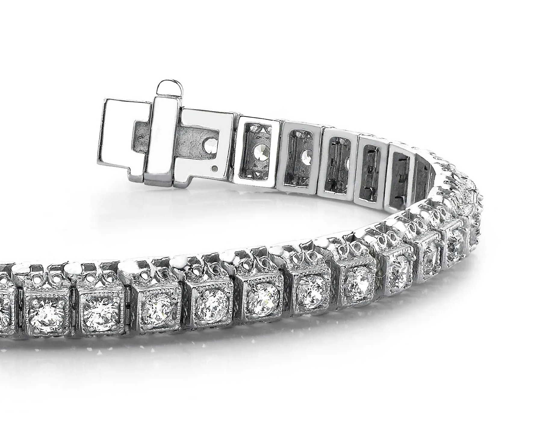 Milgrain Square Link Diamond Bracelet with 8.50 ct.(finished) 4mm