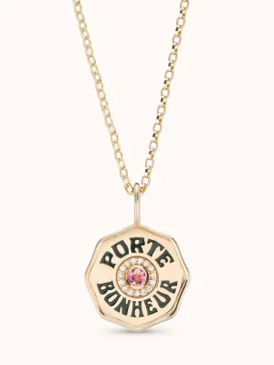 Mini Diamond Halo Porte Bonheur Pink Tourmaline