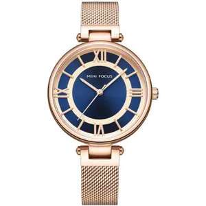 Mini Focus Rose Gold Mesh Bracelet Blue Dial Quartz Watch for Ladies - MF0234L-02