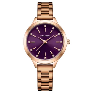 Mini Focus Rose Gold Stainless Steel Purple Dial Quartz Watch for Ladies - MF0367L-05