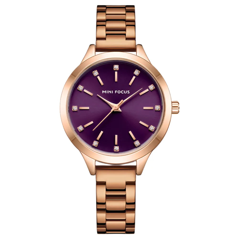 Mini Focus Rose Gold Stainless Steel Purple Dial Quartz Watch for Ladies - MF0367L-05