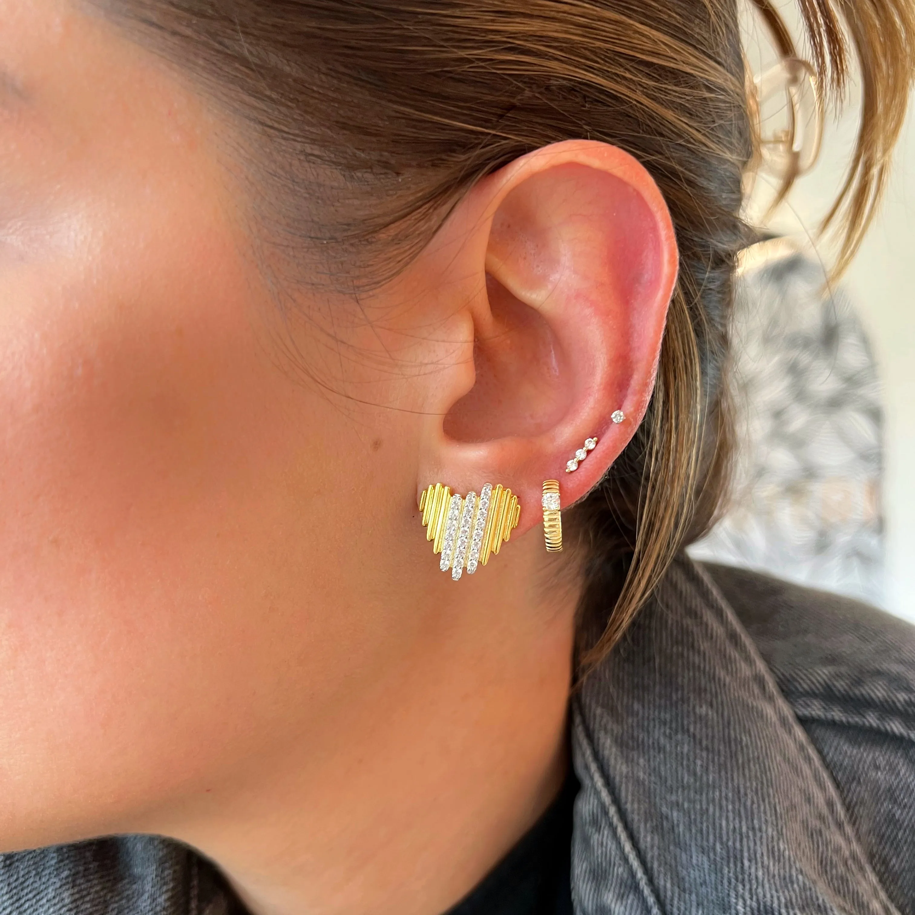 Mini Textured Hoops with Front Bezel