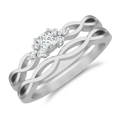 Minimalist Diamond Moissanite Ring Set 1.25 Carat Princess Cut Moissanite Diamond Engagement Ring on 10k White Gold
