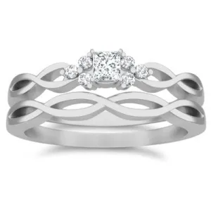 Minimalist Diamond Moissanite Ring Set 1.25 Carat Princess Cut Moissanite Diamond Engagement Ring on 10k White Gold