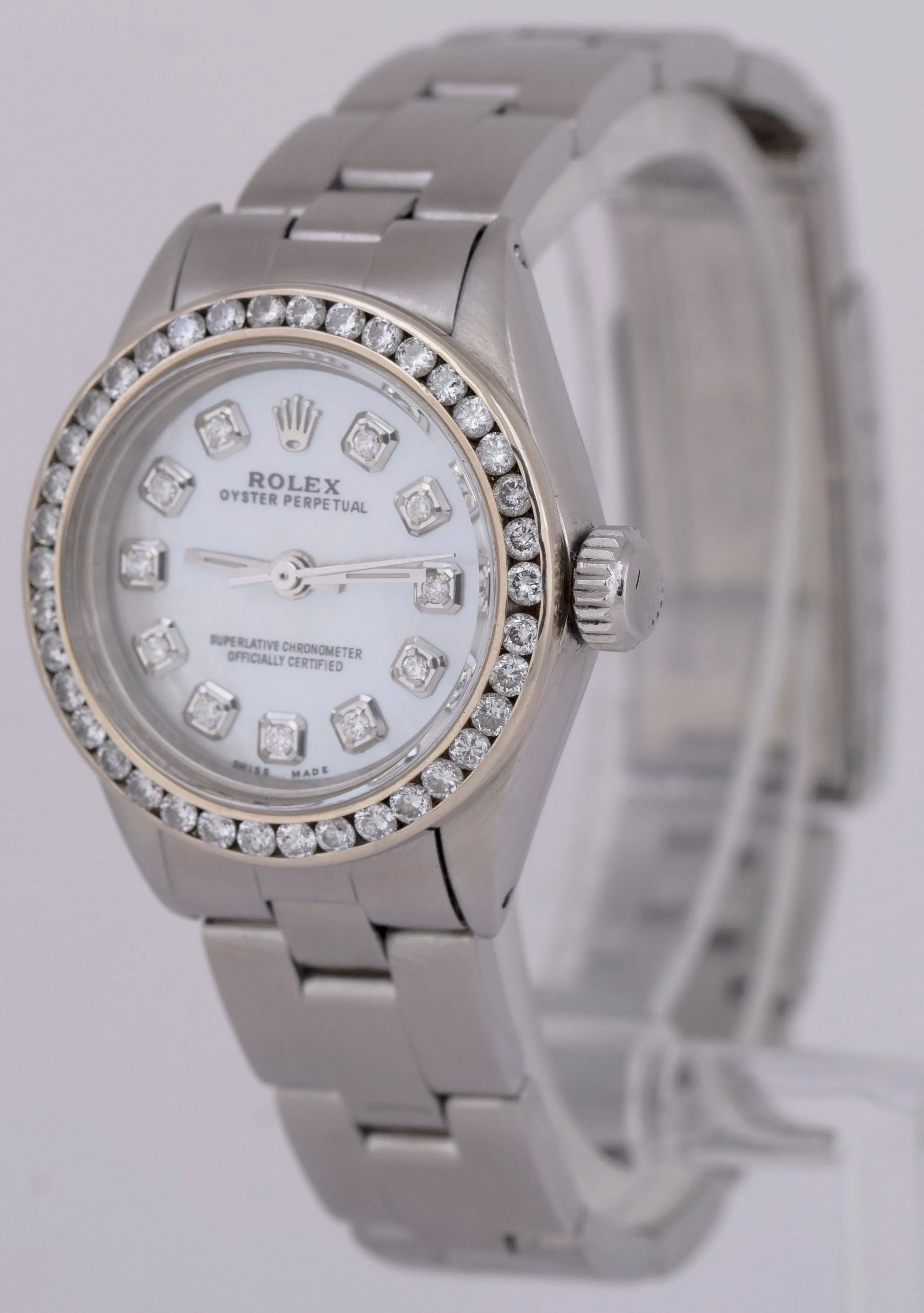 MINT Ladies Rolex Oyster Perpetual MOP DIAMOND 6718 24mm Bezel Stainless Watch