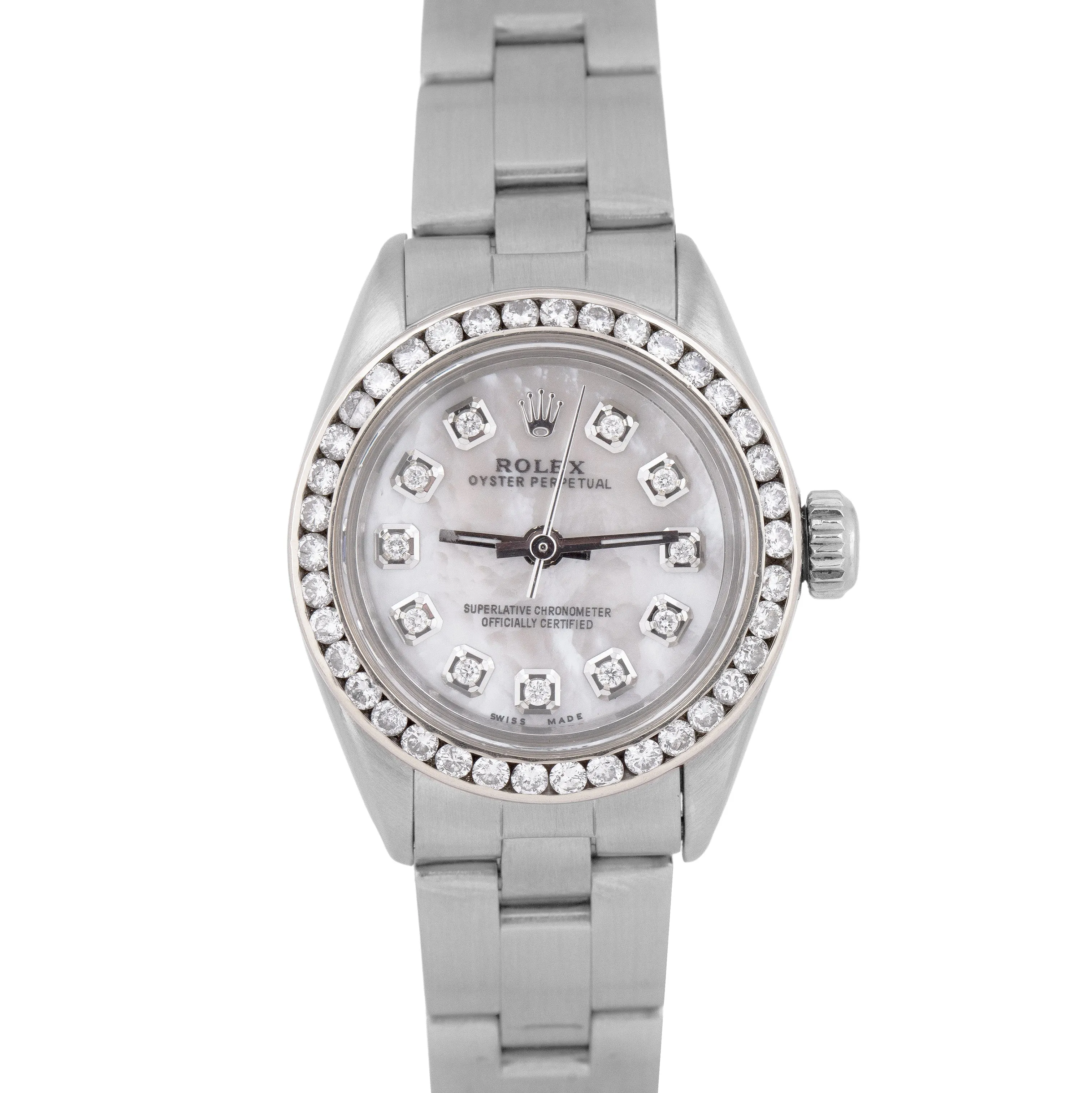 MINT Ladies Rolex Oyster Perpetual MOP DIAMOND 6718 24mm Bezel Stainless Watch