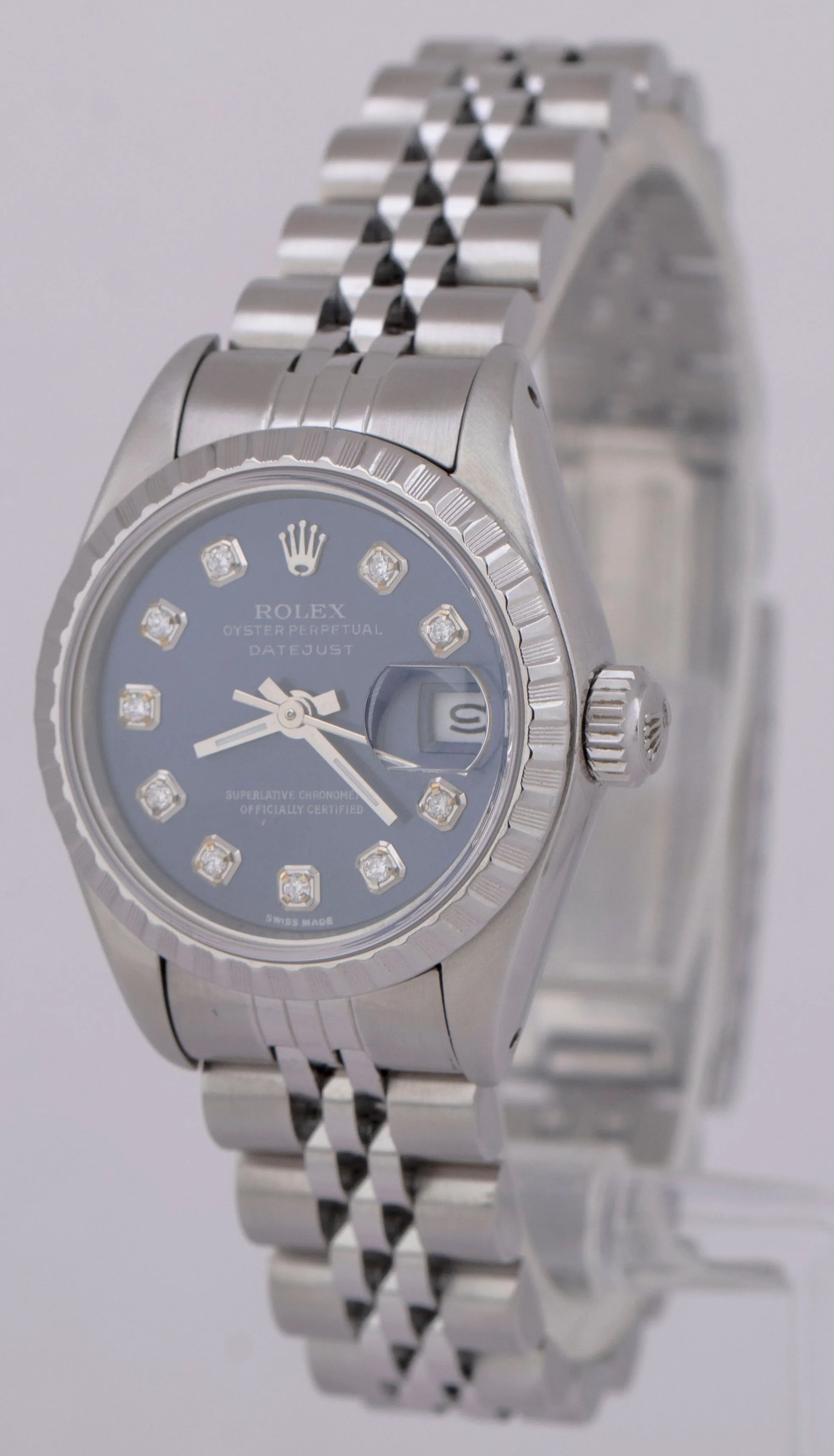 MINT PAPERS Rolex Oyster Perpetual Date BLUE DIAMOND 26 Jubilee Watch 69240 BOX