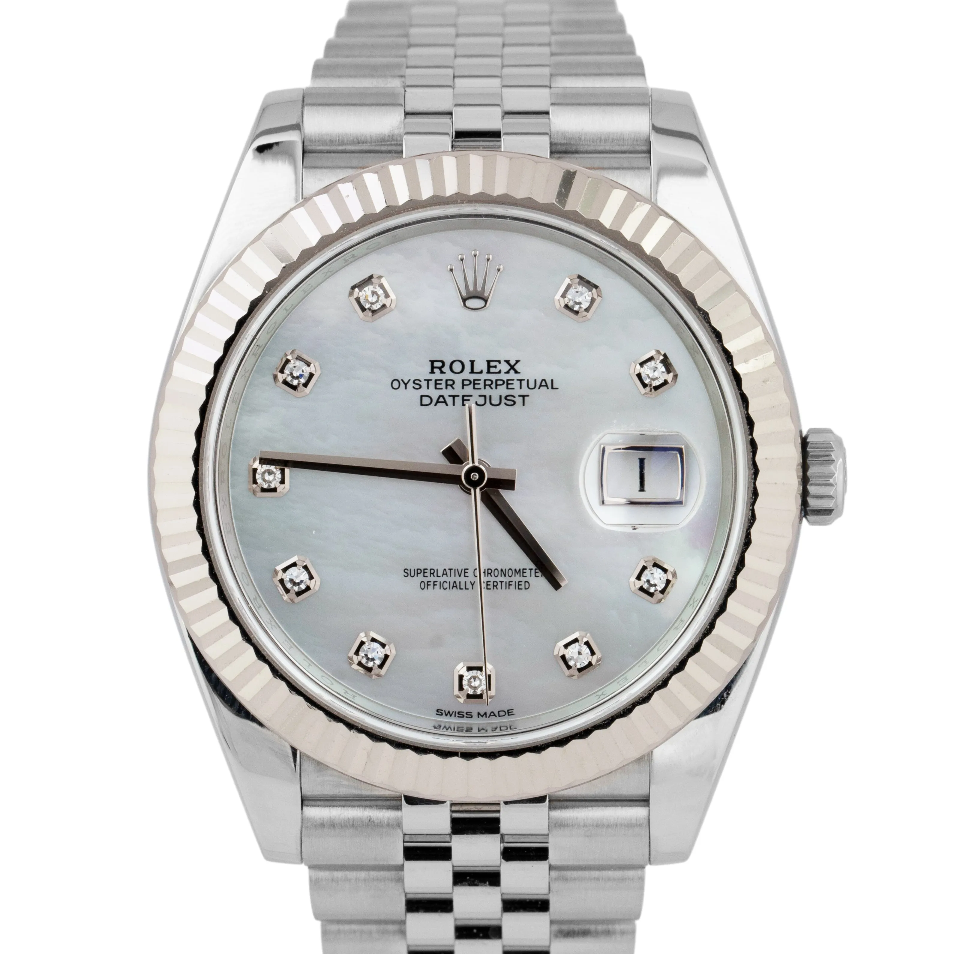 MINT Rolex DateJust 41mm MOP DIAMOND JUBILEE Stainless Gold Watch 126334 B P