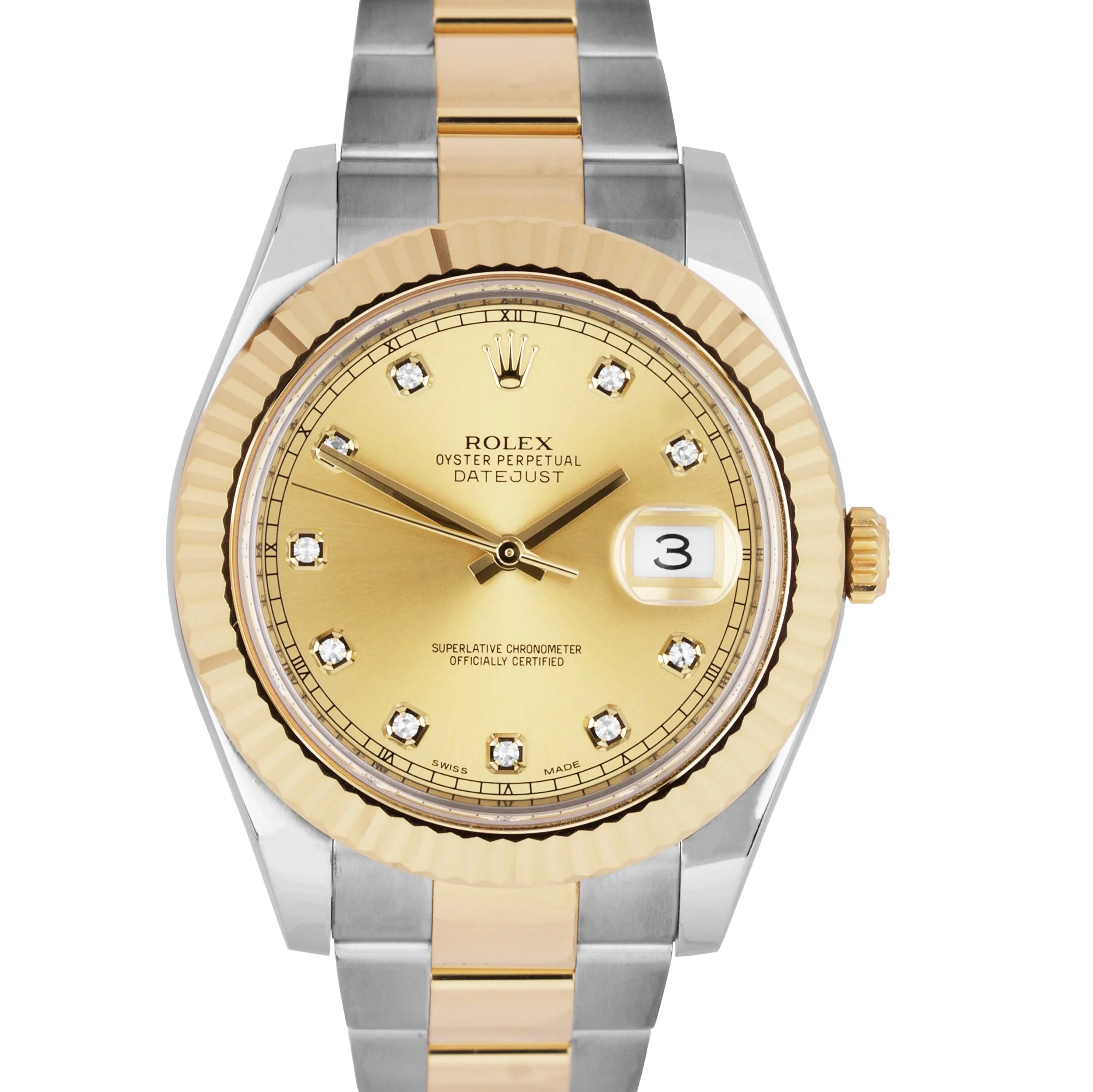 MINT Rolex Datejust II 2 Diamond Champagne 18K Two-Tone Gold 41mm Watch 116333