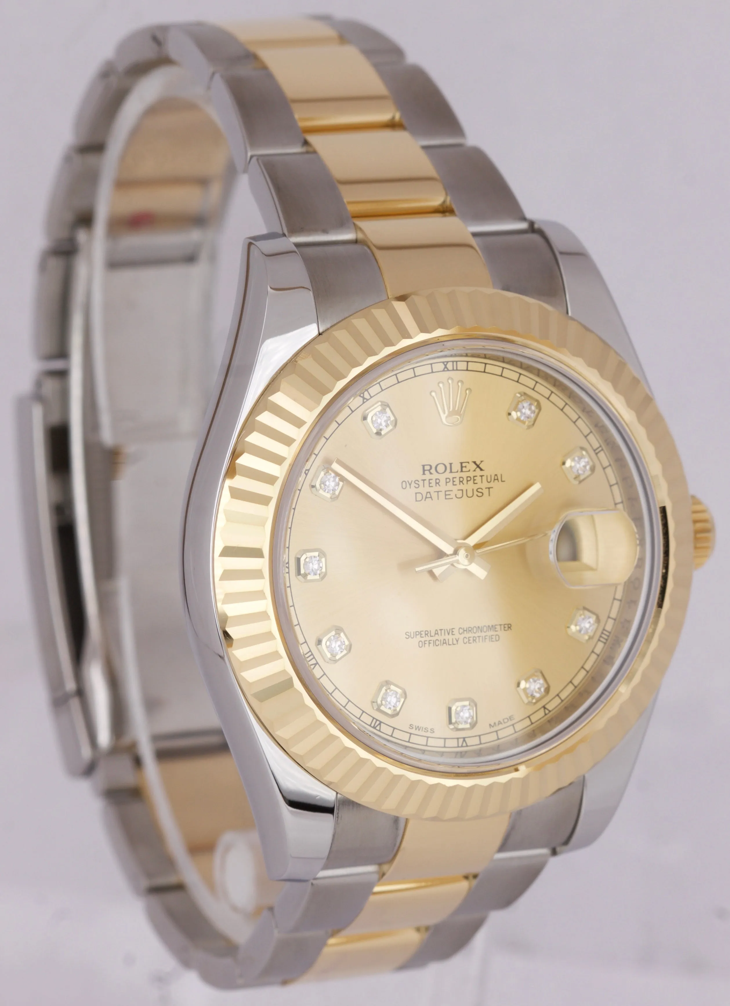 MINT Rolex Datejust II 2 Diamond Champagne 18K Two-Tone Gold 41mm Watch 116333