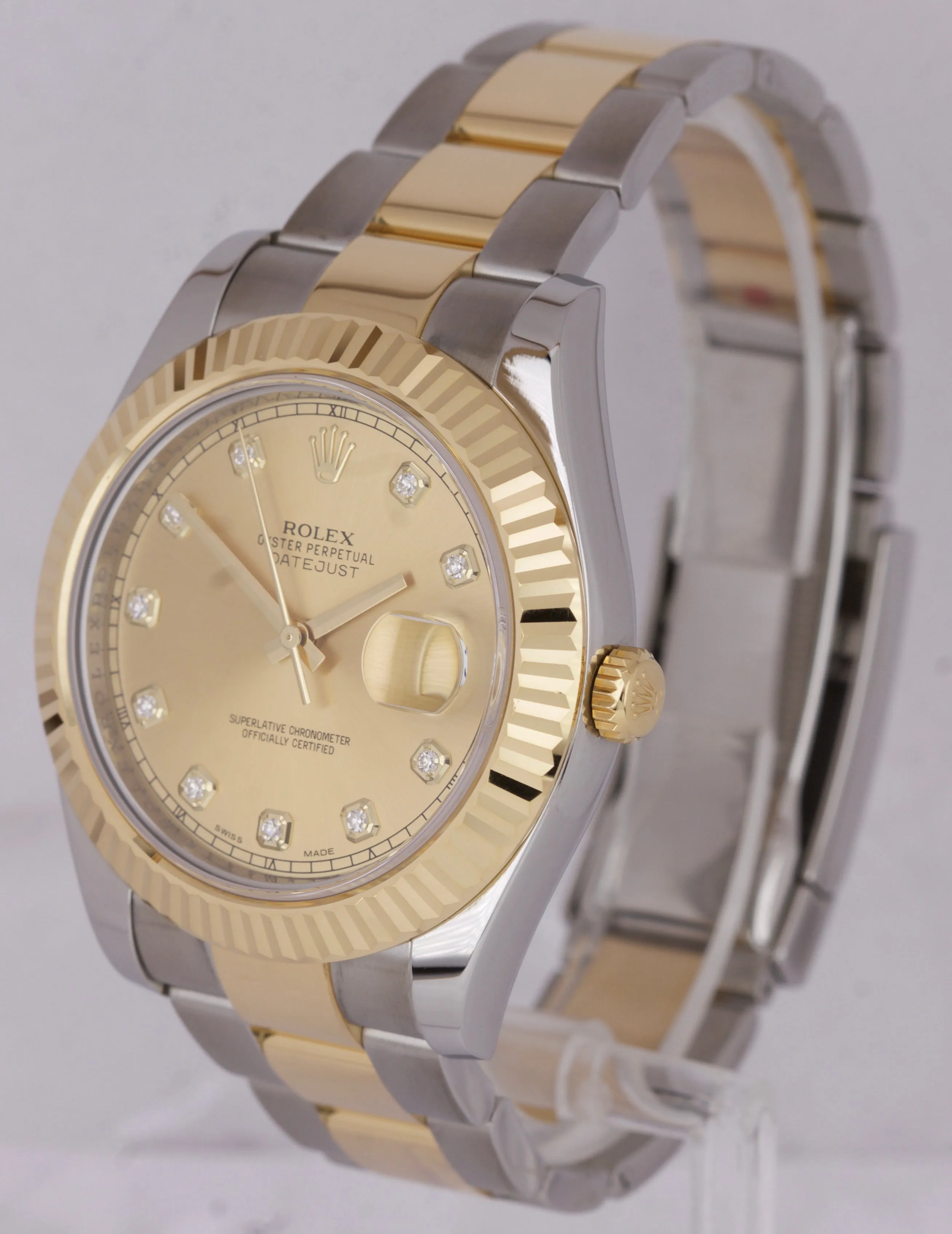 MINT Rolex Datejust II 2 Diamond Champagne 18K Two-Tone Gold 41mm Watch 116333