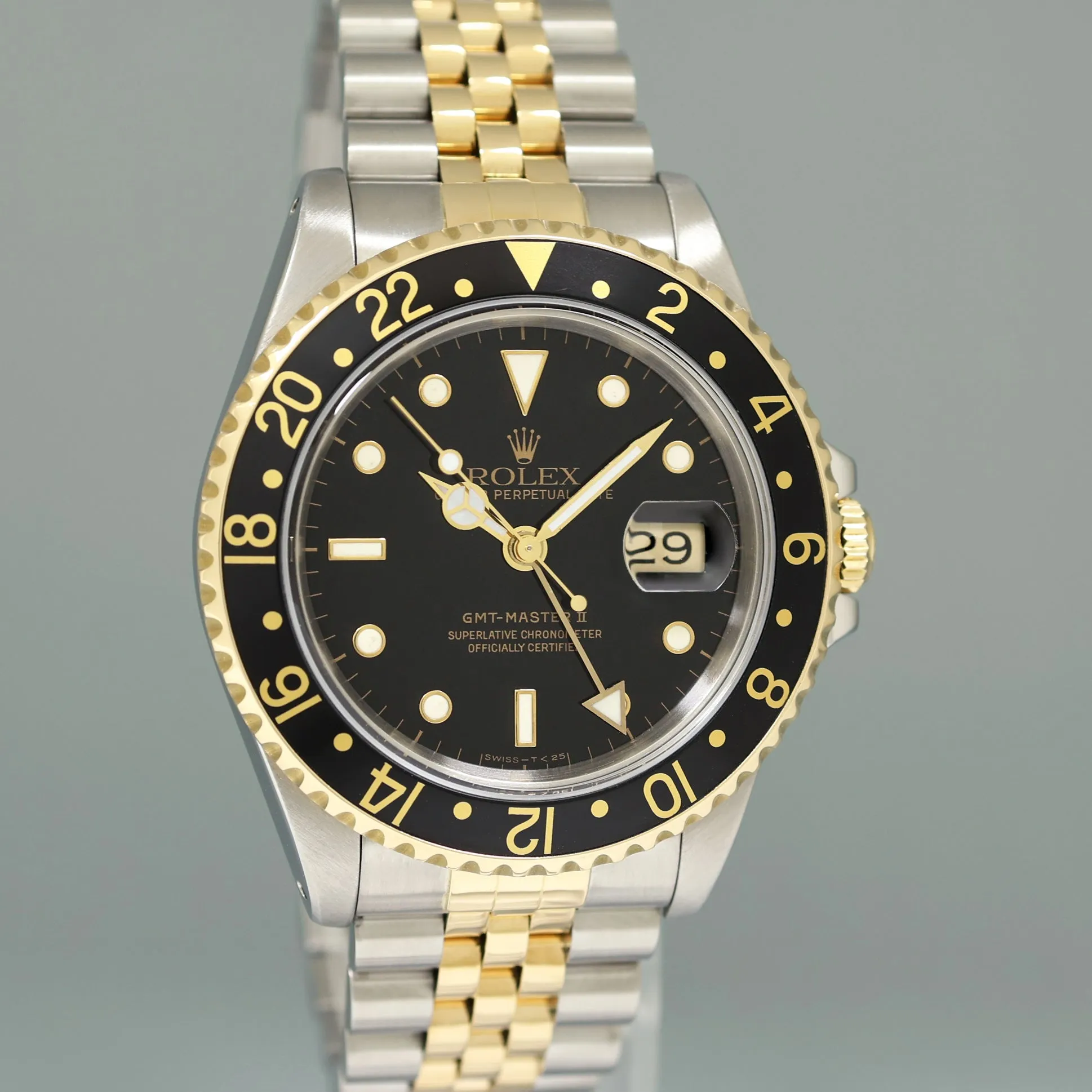 MINT Rolex GMT-Master 2 16713 Two-Tone Yellow Jubilee Black Dial 40mm Watch Box