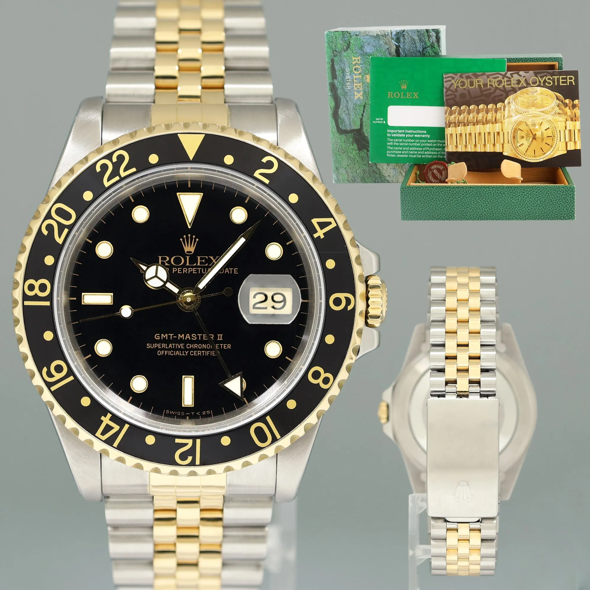 MINT Rolex GMT-Master 2 16713 Two-Tone Yellow Jubilee Black Dial 40mm Watch Box