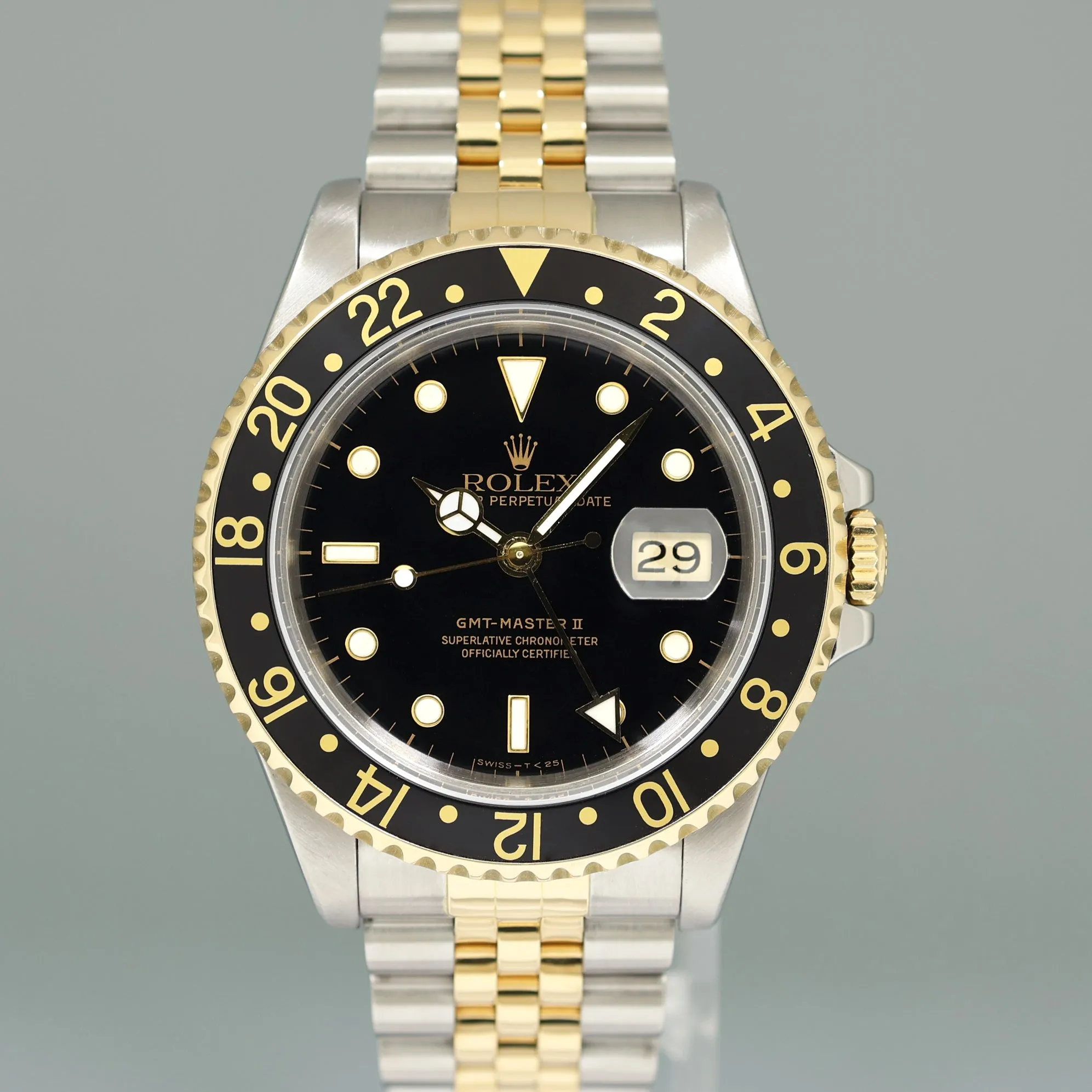 MINT Rolex GMT-Master 2 16713 Two-Tone Yellow Jubilee Black Dial 40mm Watch Box