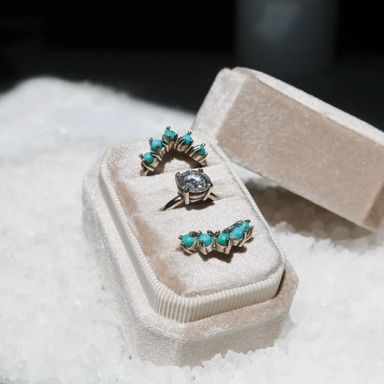 'Mira' Moissanite Engagement   Turquoise Wedding Ring Set // Made to Order