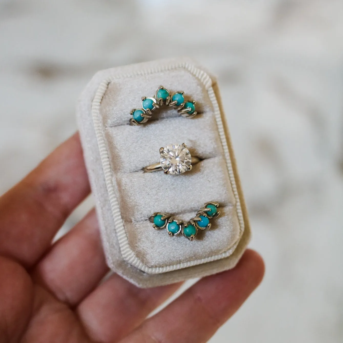 'Mira' Moissanite Engagement   Turquoise Wedding Ring Set // Made to Order