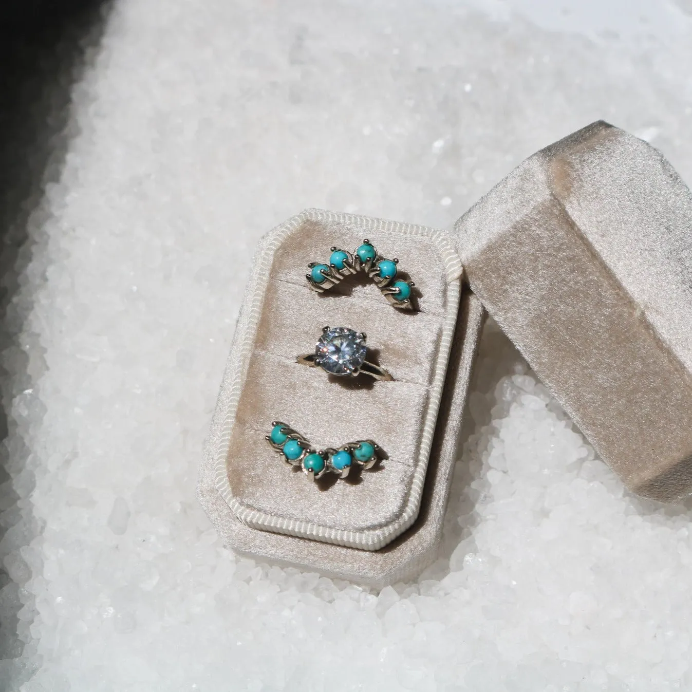 'Mira' Moissanite Engagement   Turquoise Wedding Ring Set // Made to Order