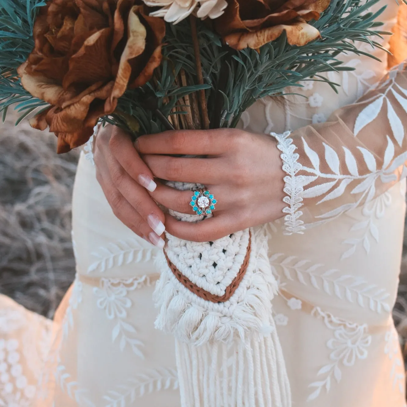 'Mira' Moissanite Engagement   Turquoise Wedding Ring Set // Made to Order