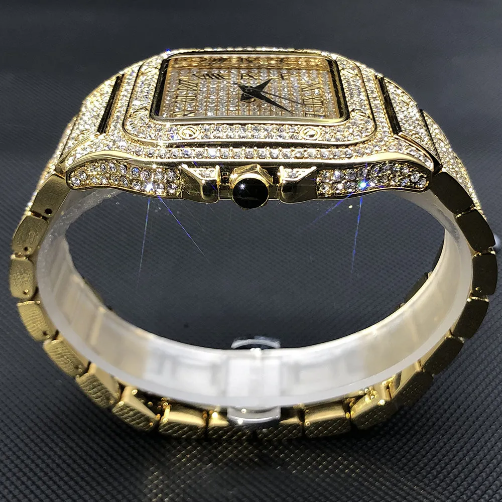 MISSFOX Hip Hop Square Watches for Men Luxury Full Diamond Iced Out