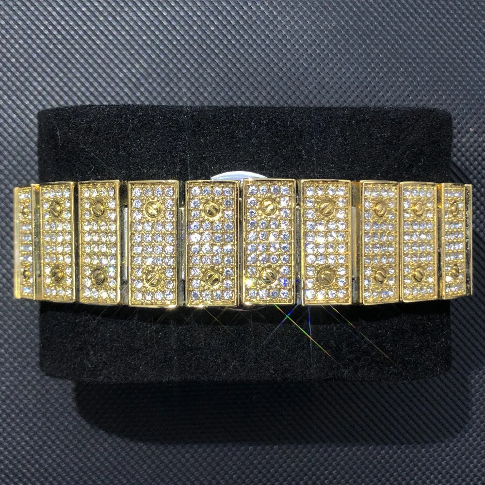 MISSFOX Hip Hop Square Watches for Men Luxury Full Diamond Iced Out